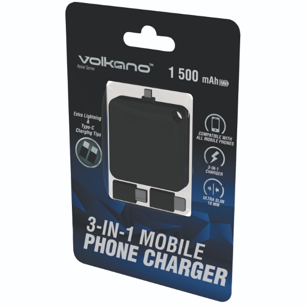 Picture of Volkano 1500MAH 3-IN-1 Phone Charger VK-9015-BK